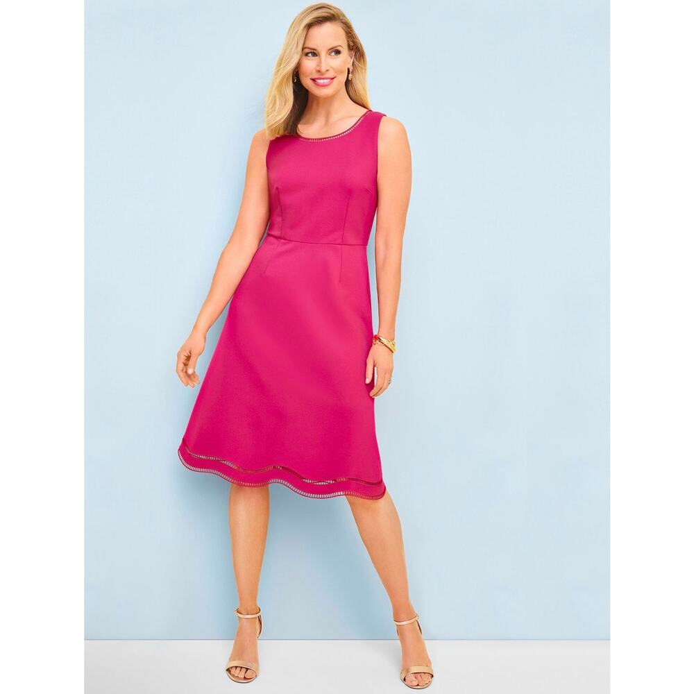 NWT $149 Talbots RSVP Ladder Trim Ponte Fit & Flare Dress Magenta Pink 12P